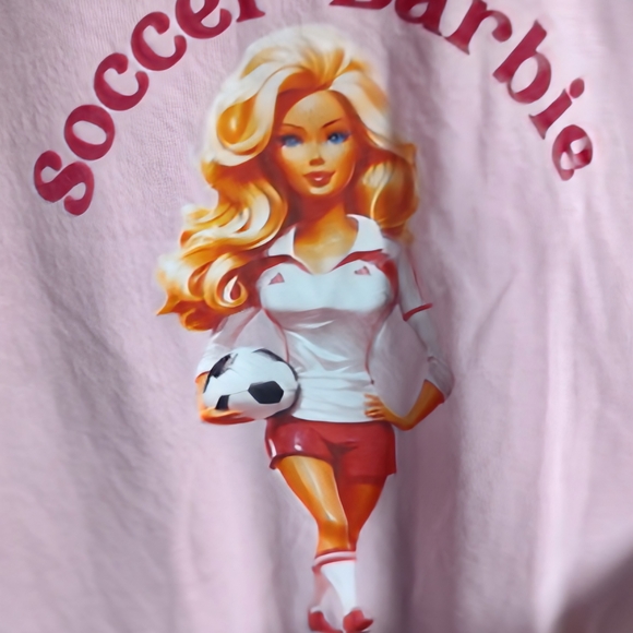 Gildan Pink "Soccer Barbie" Graphic Tee - Picture 4 of 4